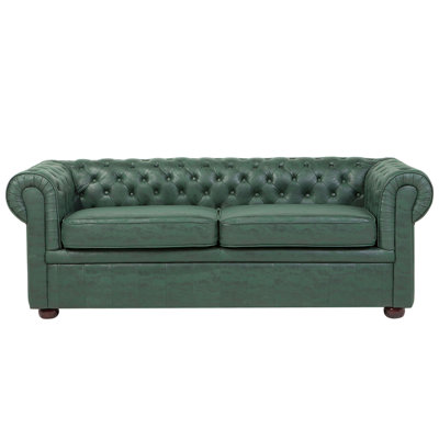 Beliani Sofa 3 Seater Chesterfield Faux Leather Green from B&Q