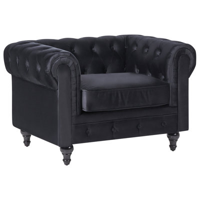Beliani Armchair Chesterfield Velvet Black from B&Q