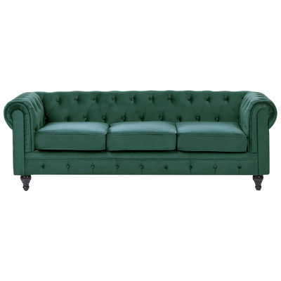 Beliani Sofa 3 Seater Chesterfield Velvet Emerald Green from B&Q