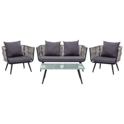 Beliani Garden Lounge Set With Table 4 Seater Ragusa Grey Pe Rattan