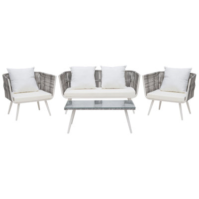 Beliani Garden Lounge Set With Table 4 Seater Ragusa Pe Rattan Off- White