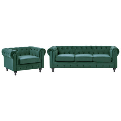 Beliani Living Room Set 4 Seater Chesterfield Velvet Emerald Green from B&Q