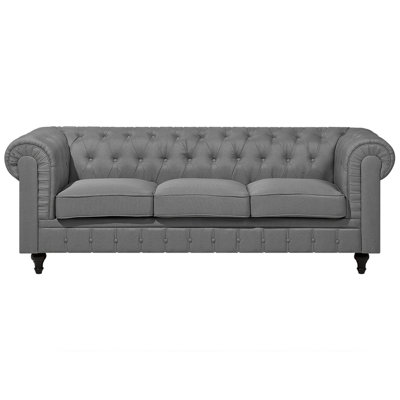 Beliani 3 Seater Fabric Sofa Chesterfield Big Grey