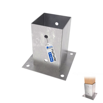 B&Q -  Heavy Duty Hot Dip Galvanised Bolt Down Fence Post SupportSquare Foot Base Bracket71 X 71 mm - Image 2