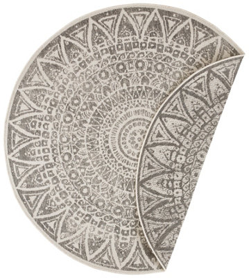 B&Q -  Lilja Vintage Round Rug Indoor Outdoor Reversible Durable Easy Care In Grey