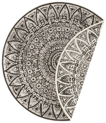 B&Q -  Lilja Vintage Round Rug Indoor Outdoor Reversible Durable Easy Care In Black