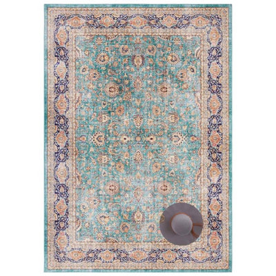 B&Q -  Keshan Maschad Oriental Optic Rug And Runner Vintage Persian Style Rug In Green