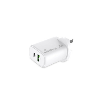 Medion Mediarange 25W Gan Fast Charging Adapter (Uk Plug)1X Usb-C And 1X Usb-ASupports Usb-C Power Delivery And Quick ChargeWhite from B&Q