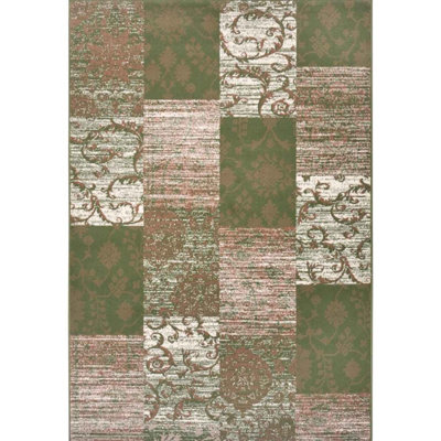 The Rugs Designer Velours Bloques Patchwork Rug And Runner Modern Area Rug In Green from B&Q