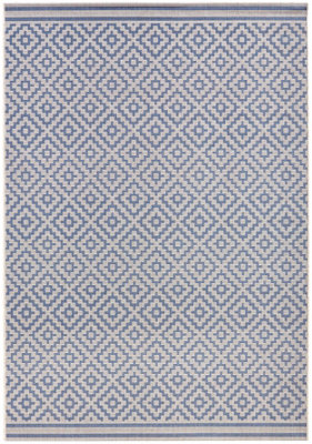 B&Q -  Raute Diamond Rug Indoor Outdoor Polypropylene Weatherproof Durable In Blue