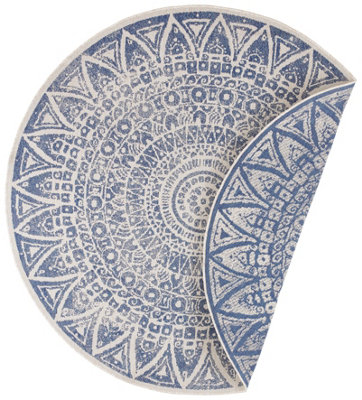 B&Q -  Lilja Vintage Round Rug Indoor Outdoor Reversible Durable Easy Care In Blue