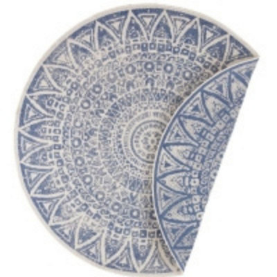 B&Q -  Lilja Vintage Round Rug Indoor Outdoor Reversible Durable Easy Care In Blue