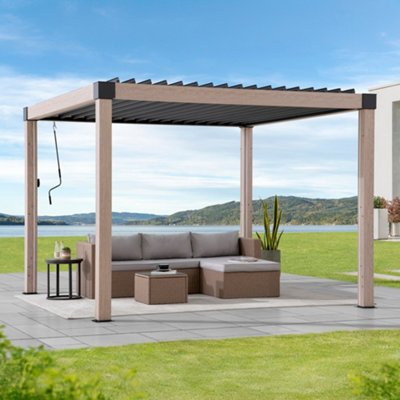 Sunjoy 3X3M Solar Led Louvered PergolaAluminum Pergola With Adjustable Louvered Roof Anthracite from B&Q