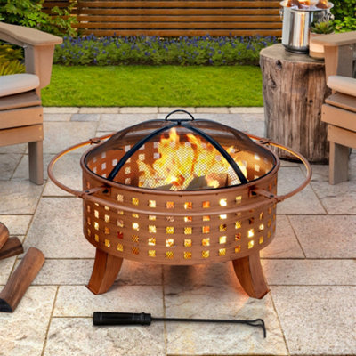 Sunjoy 83Cm Wood Burning Fire Pit Garden Backyard Outdoor Fire Pit Includes Lid & Poker from B&Q