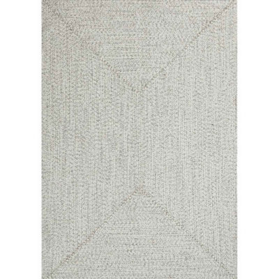 B&Q -  Indoor Outdoor Trenzado Rug Polypropylene Bordered Plain Design In White