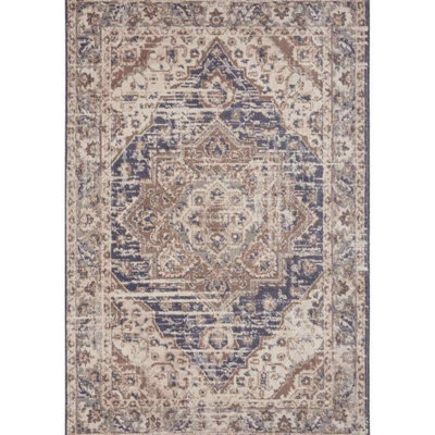 The Rugs Terrain Designer Shortpile Rug Durable Medallion Polypropylene Rug In Blue from B&Q