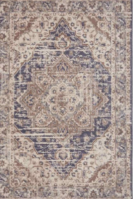 The Rugs Terrain Designer Shortpile Rug Durable Medallion Polypropylene Rug In Blue from B&Q