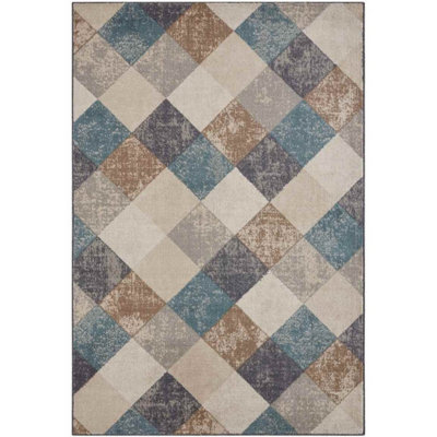 B&Q -  Terrain Designer Shortpile Rug Bakke Geometric Design Durable In Beige