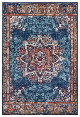 The Rugs Orient Maderno Medallion Rug Polypropylene 0.8Cm Pile Vacuum Safe In Blue from B&Q