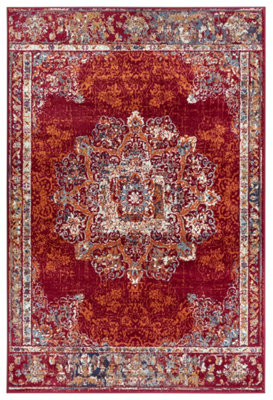 The Rugs Orient Maderno Medallion Rug Polypropylene 0.8Cm Pile Vacuum Safe In Red from B&Q