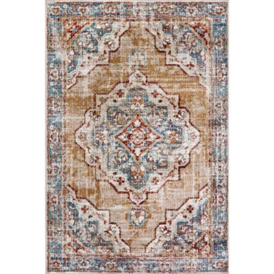 B&Q -  Strozzi Short Pile Rug Oriental Bordered Design8mm PileDurable In Multi