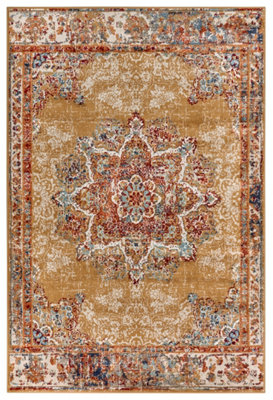 The Rugs Orient Maderno Medallion Polypropylene Rug 0.8 Cm Pile Durable In Yellow from B&Q