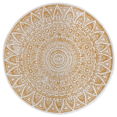 B&Q -  Lilja Vintage Round Rug Indoor Outdoor Reversible Durable Easy Care In Mustard