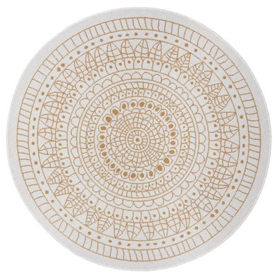 B&Q -  Porto Reversible Indoor Outdoor Round Rug Flatweave Polypropylene Design In Yellow