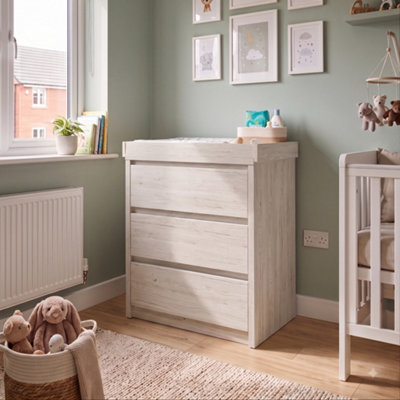 Shefa - Kids Changing Unit - 3 Drawer - Craft Oak - White - Image 3