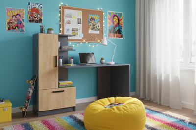 Computer Desk Shefa Line Arden AnthraciteGold Craft Oak from B&Q