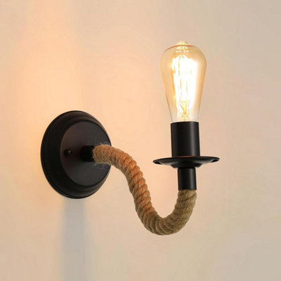 Comely Wall LampIndustrial Light Sconce FixtureE 27 Hemp Rope Retro Adjustable For Corridor Living Room Bedroom Cafe Bar Loft from B&Q
