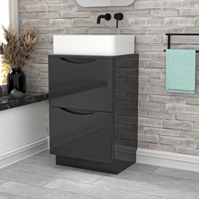 Nes Home 500mm Dark Grey Freestanding Vanity Unit With Square Bowl Basin from B&Q
