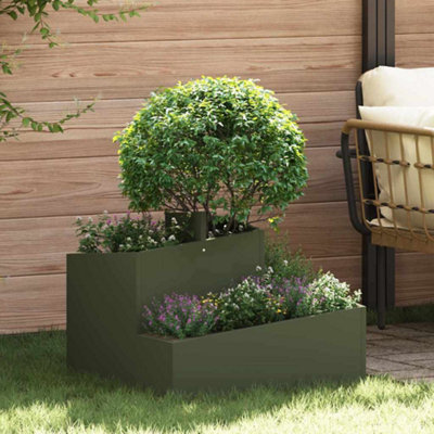 B&Q -  Garden Planter Olive Green 60 X 60 X 50 Cm Steel