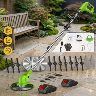 Cordless Grass Trimmer Strimmer Garden Edger CutterGreenFoldable2 Batteries from B&Q