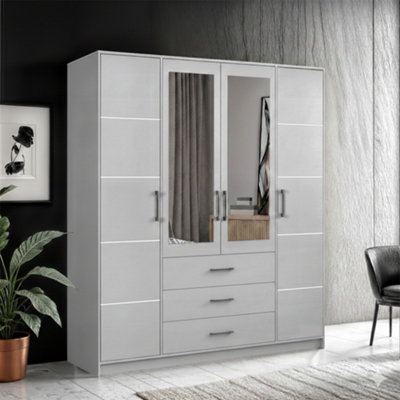 Sliding Wardrobes 4 u LTD Contemporary Four Door Hinged Wardrobe With Mirror And Drawers In WhiteArtisan And Grey(Grey 200Cm) from B&Q