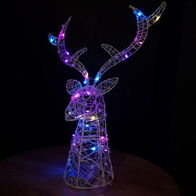42cm Battery Operated White Metal Stag Head with 30 Rainbow LEDs Price Comparisons | Compare The Build