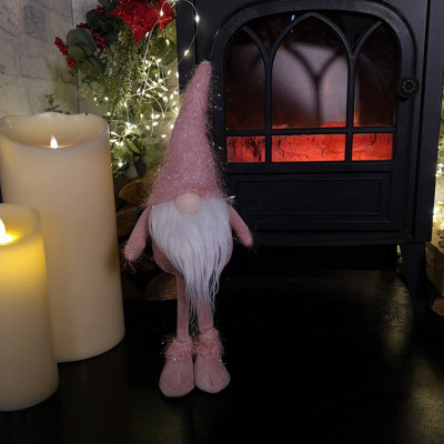 42cm Christmas Standing Gonk Decoration with Pink Tinsel Hat