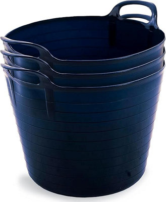 42L Blue Flexi Tubs- Multi Purpose Flexible Rubber Storage Container Buckets- Set of 3