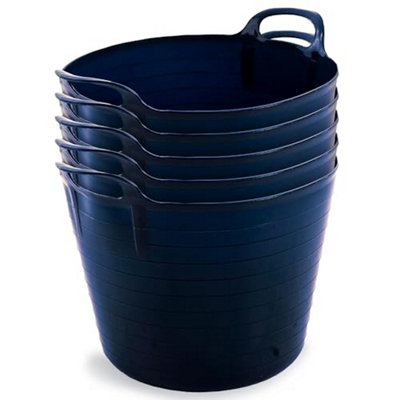 42L Blue Flexi Tubs- Multi Purpose Flexible Rubber Storage Container Buckets- Set of 5