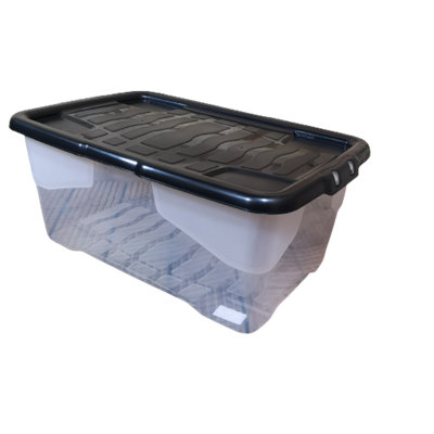 42L Clear Storage Box with Black Lid, Stackable and Nestable Design Storage Solution