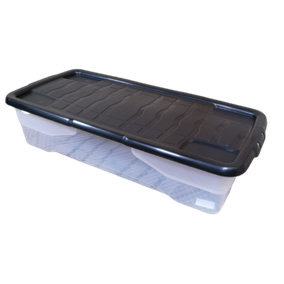 42L Clear Under Bed Storage Box with Black Lid, Stackable and Nestable Design Storage Solution