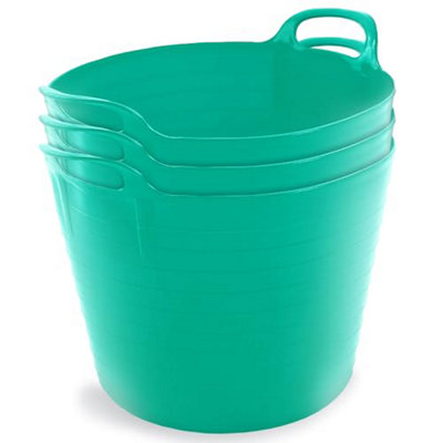 42L Duck Egg Blue Flexi Tubs- Multi Purpose Flexible Rubber Storage Container Buckets- Set of 3