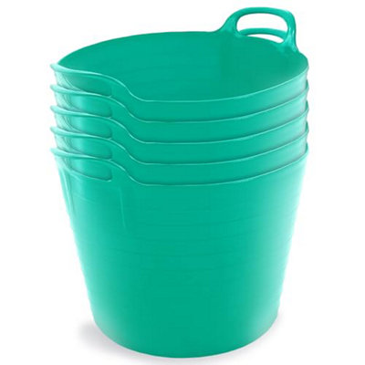 42L Duck Egg Blue Flexi Tubs- Multi Purpose Flexible Rubber Storage Container Buckets- Set of 5