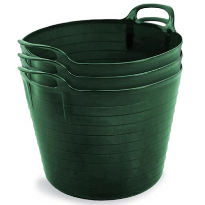 42L Green Flexi Tubs- Multi Purpose Flexible Rubber Storage Container Buckets- Set of 3