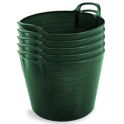 42L Green Flexi Tubs- Multi Purpose Flexible Rubber Storage Container Buckets- Set of 5