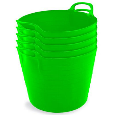 42L Lime Green Flexi Tubs- Multi Purpose Flexible Rubber Storage Container Buckets- Set of 5