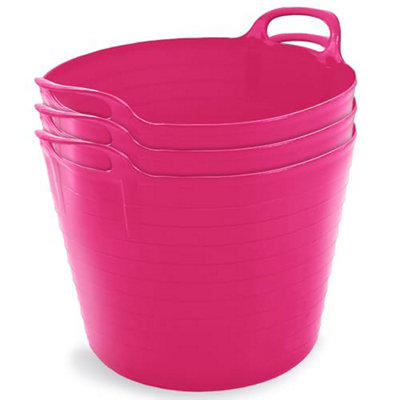 42L Pink Flexi Tubs- Multi Purpose Flexible Rubber Storage Container Buckets- Set of 3