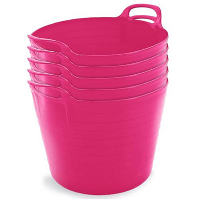 42L PinkFlexi Tubs- Multi Purpose Flexible Rubber Storage Container Buckets- Set of 5