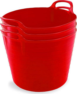 42L Red Flexi Tubs- Multi Purpose Flexible Rubber Storage Container Buckets- Set of 3