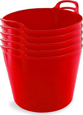 42L Red Flexi Tubs- Multi Purpose Flexible Rubber Storage Container Buckets- Set of 5